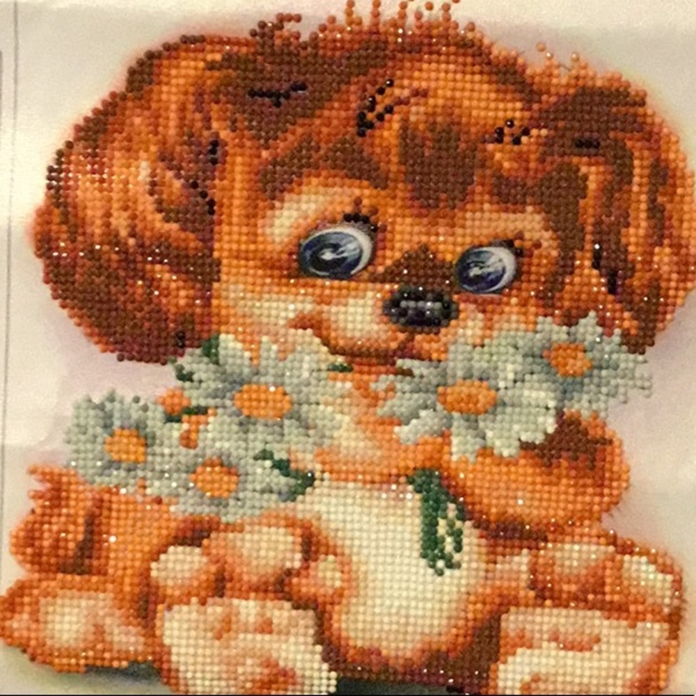 Diamond painting on a cute dog